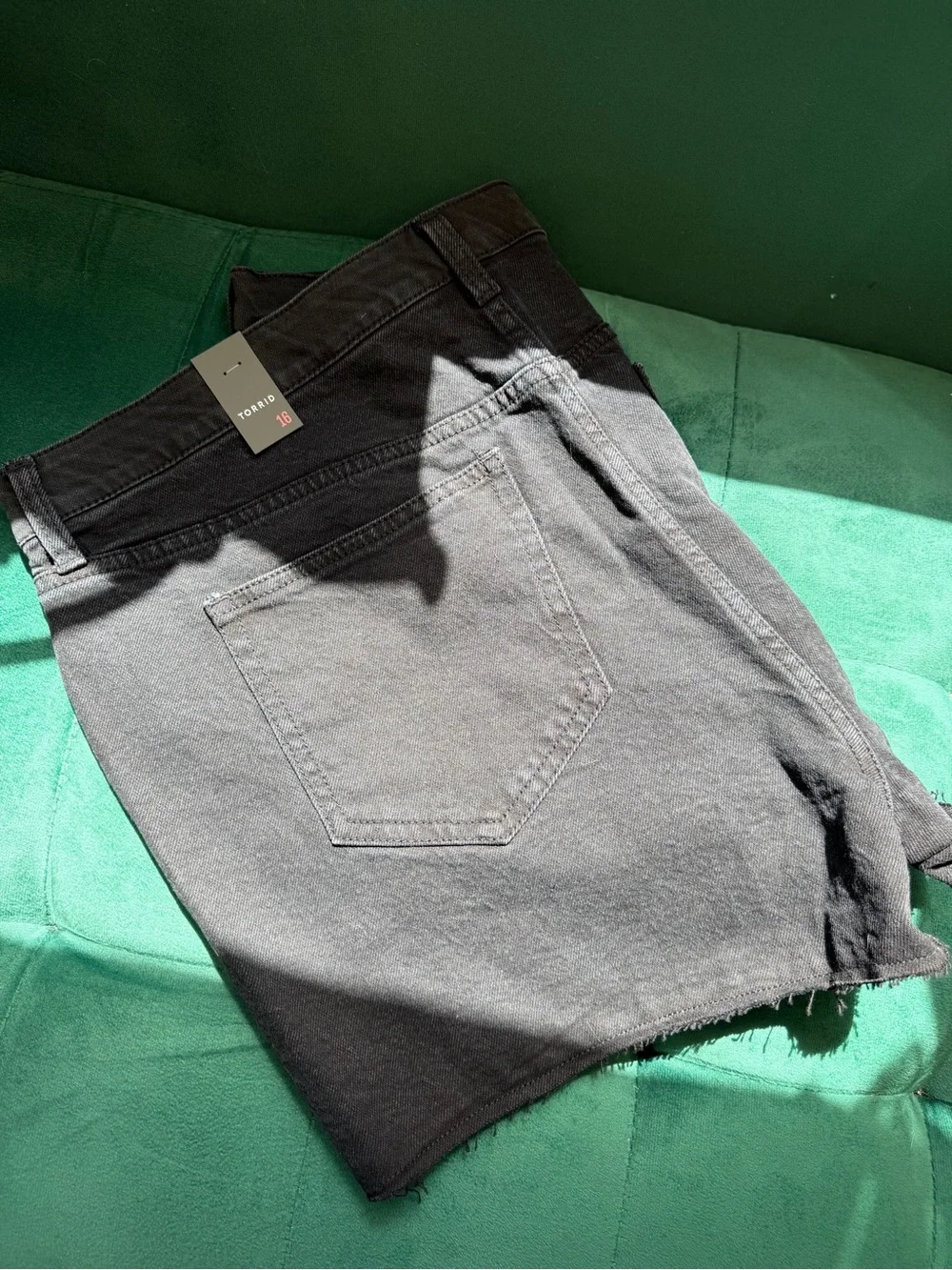 NWT Torrid High-Rise Relaxed Denim Shorts | Size 16 | Coal Mine Gray | Raw Hem